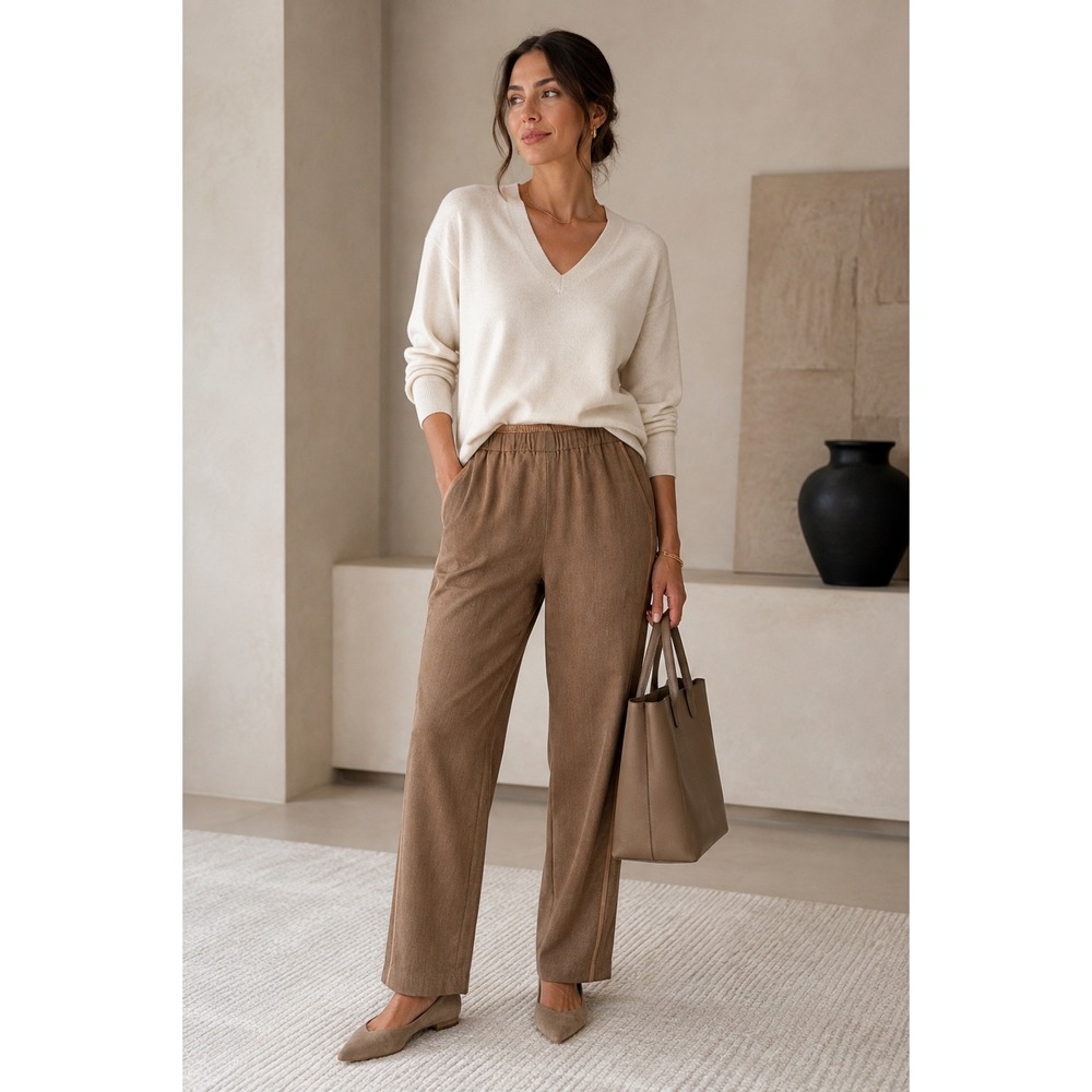 Lafayette 148 New York XL Wool Cashmere Pants Brown Satin Trim Pull On
